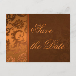 Koperen en bruine damast Save the Date Briefkaart