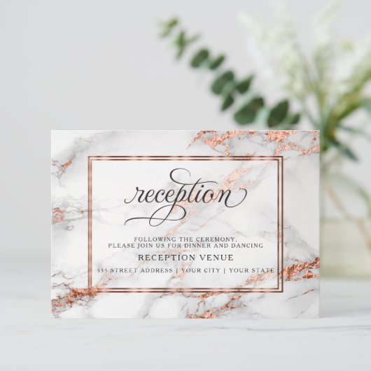Koperen en marmeren bruiloft Stoute elegantie Informatiekaartje (Staand voorkant)
