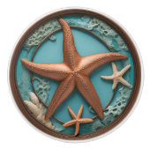 Koperen en Turquoise Zeester Keramische Knop (Voorkant)