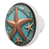 Koperen en Turquoise Zeester Keramische Knop (Rechts)
