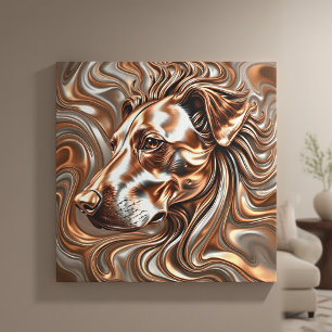 Koperen en Zilveren Metallic Werveling Hond Portre Canvas Afdruk