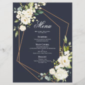 Koperen Geometrische Blauwe Witte Bloemen Bruiloft Menu (Voorkant)