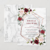 Koperen Geometrische Bourgondië Marmeren Bruilofts Aankondigingskaart (Voorkant / Achterkant)