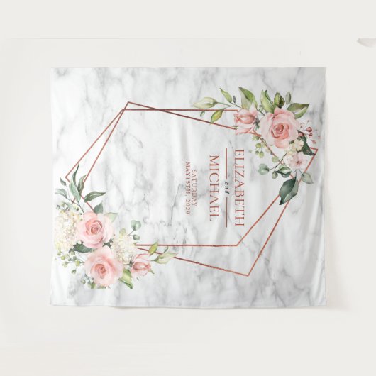 KOPEREN GEOMETRISCHE MARMER ROZE FLORAL WANDKLEED (Voorkant (horizontaal))