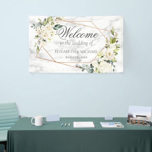 Koperen Geometrische Witte Bloemige Marmeren Bruil Spandoek (Beurs)