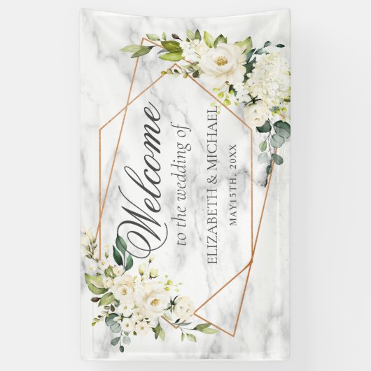 Koperen Geometrische Witte Bloemige Marmeren Bruil Spandoek (Verticaal)