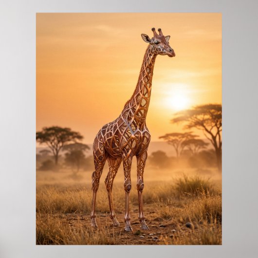 Koperen Giraffe Zonsondergang Poster (Voorkant)