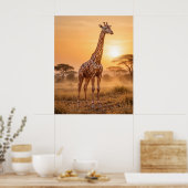 Koperen Giraffe Zonsondergang Poster (Keuken)