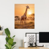 Koperen Giraffe Zonsondergang Poster (Thuiskantoor)