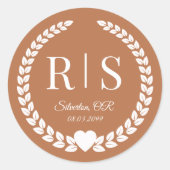 Koperen Glans Trouw Monogram Beginletters Ronde Sticker (Voorkant)