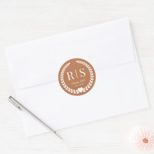 Koperen Glans Trouw Monogram Beginletters Ronde Sticker