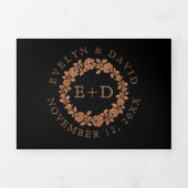 koperen glitter-roos met zwarte bruiloft drieluik uitnodiging (Cover)