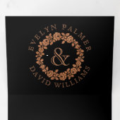 koperen glitter-roos met zwarte bruiloft drieluik uitnodiging (Binnenzijde eerst)