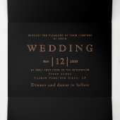 koperen glitter-roos met zwarte bruiloft drieluik uitnodiging (Binnenkant midden)