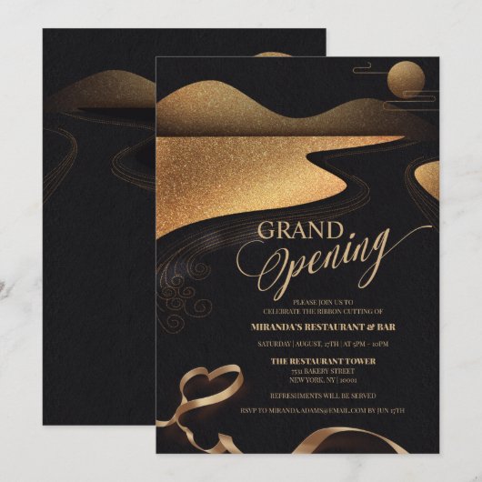 Koperen glitter typografie Restaurant grote openin Kaart (Voorkant / Achterkant)