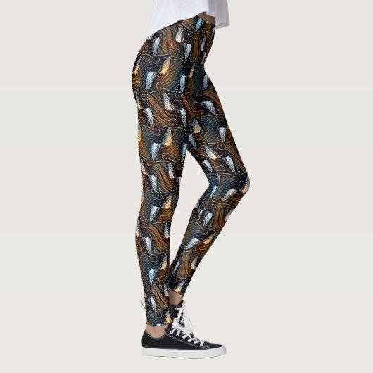 Koperen Golven Abstract Geometrisch Stroompatroon Leggings (Rechts)