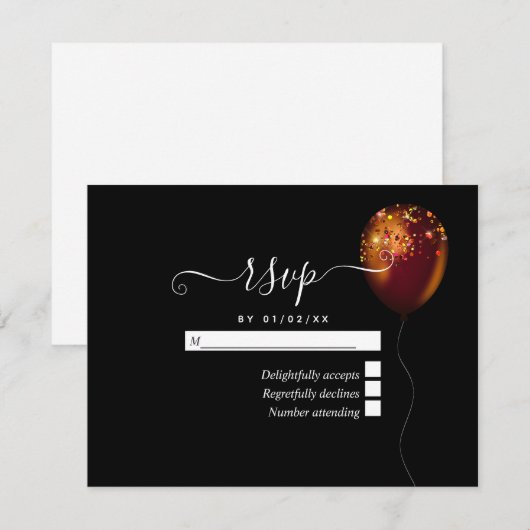 Koperen Gouden Confetti Ballon RSVP Kaartje (Voorkant / Achterkant)