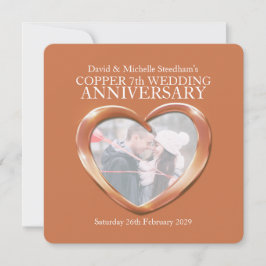 Koperen huwelijksfeest hart 7 jaar feest uitnodigi kaart