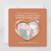 Koperen huwelijksfeest hart 7 jaar uitnodiging (Voorkant)