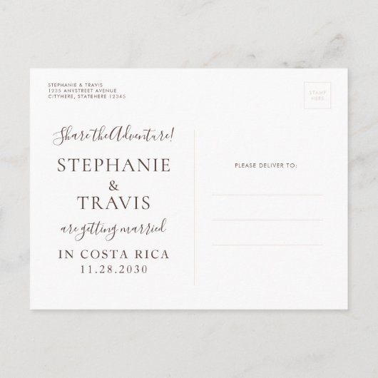 Koperen kaart Bestemming Bruiloft Bewaar de datum (Achterkant)