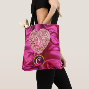 KOPEREN KANT HART ZIJDE ROZE FUCHSIA STOF MONOGRAM TOTE BAG