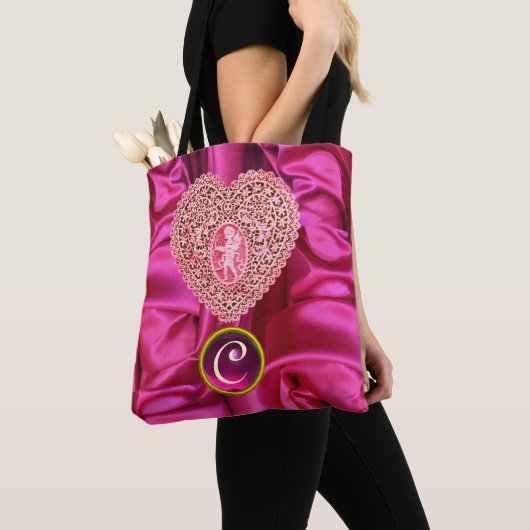 KOPEREN KANT HART ZIJDE ROZE FUCHSIA STOF MONOGRAM TOTE BAG (Dichtbij)