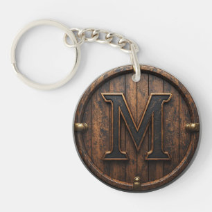 Koperen klinknagel Houten monogram M vatembleem 🔑 Sleutelhanger