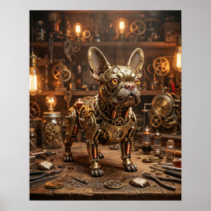 Koperen Klokwerk Franse Bulldog Kunst Poster