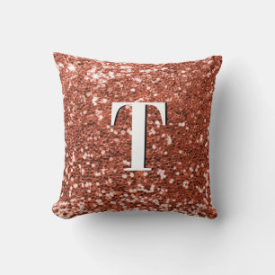Koperen Klompige Glitter Monogram Kussen