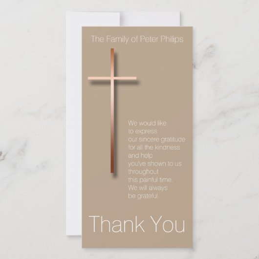Koperen kruis rouwkaarten bedankje kies kleur 2 bedankkaart (Voorkant)