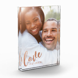 Koperen liefdescalligrafie-script overlay fotoblokken