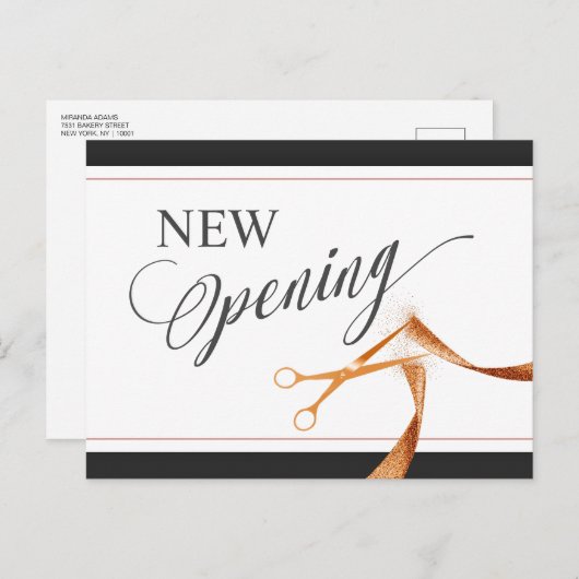 Koperen lint en schaar NIEUWE Openingsuitnodiging Uitnodiging Briefkaart (Voorkant / Achterkant)