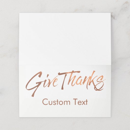 Koperen-look Geef Bedankt Thanksgiving script Plaatskaartje (Buitenkant ongevouwen)