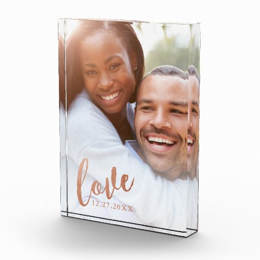 Koperen Love Calligraphy Script Overlay Fotoblokken (Rechts)