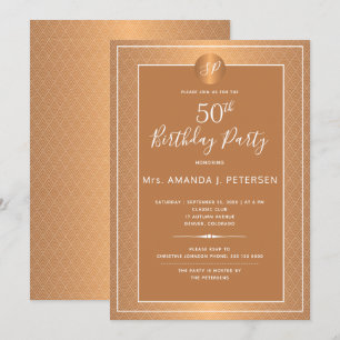 Koperen Metallic Monogram Verjaardagsfeest Vijftig Kaart