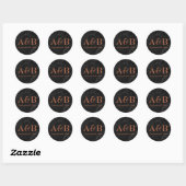 Koperen monogrammen & datum over zwarte marmer ronde sticker (Vel)