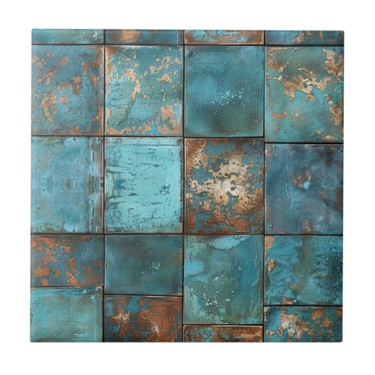 Koperen patina met distressed-effect tegeltje (Voorkant)
