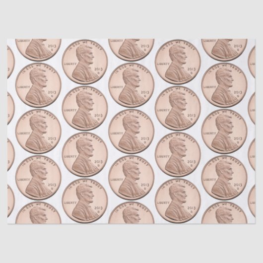 Koperen Penny Muntpatroon – Lincoln Cent ontwerp Tissuepapier (Voorkant)