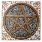 Koperen Pentacle Coin & Keltische Knoop Grensplein Tegeltje (Voorkant)