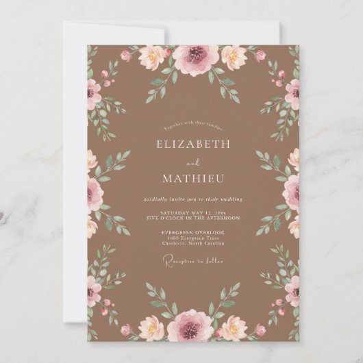 Koperen Perzik Ranunculus Eucalyptus Bruiloft Kaart (Voorkant)