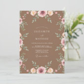 Koperen Perzik Ranunculus Eucalyptus Bruiloft Kaart (Staand voorkant)