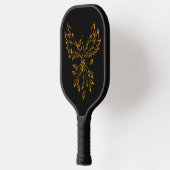 Koperen Phoenix Rijst op Zwart Pickleball Paddle (Links)
