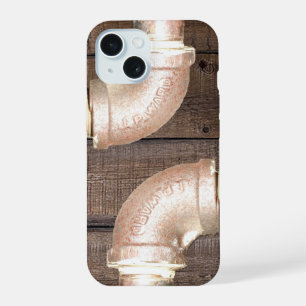 Koperen pijp met versleten planken achtergrond iPhone 15 case