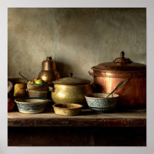 koperen potten & keramische kommen - Keuken Poster
