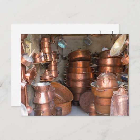 Koperen potten op de markt briefkaart (Voorkant / Achterkant)