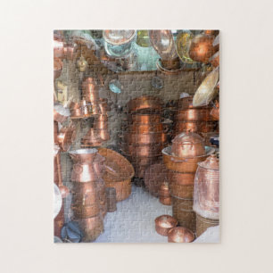 Koperen potten op de markt legpuzzel