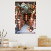 Koperen potten op de markt poster (Keuken)