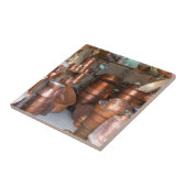 Koperen potten op de markt tegeltje (Zijkant)