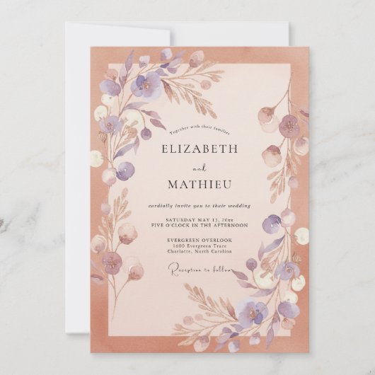 Koperen Roze Ethische Romantische Bruiloft Kaart (Voorkant)