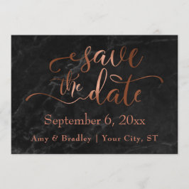 Koperen Script & Black Marble Bruiloft Bewaar de d Save The Date